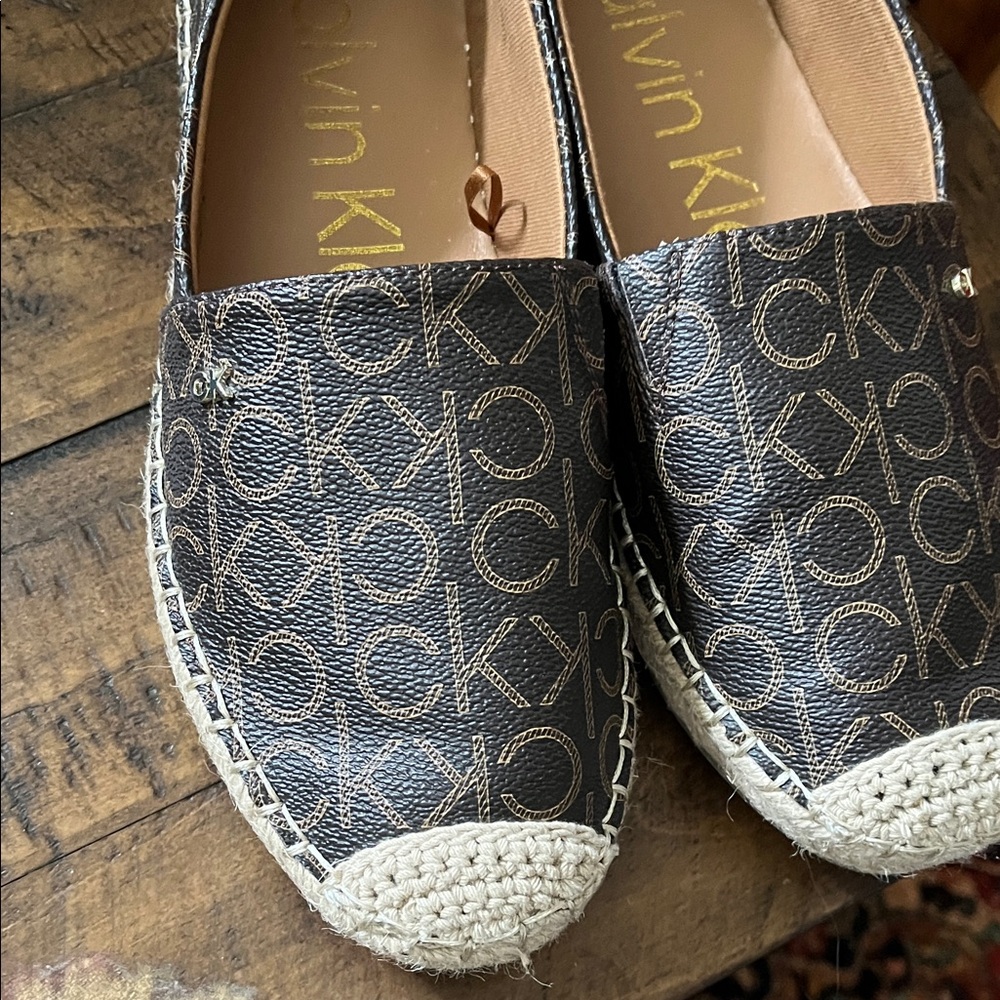 Calvin Klein Brown Logo Espadrille Slip-Ons - Picture 2 of 6